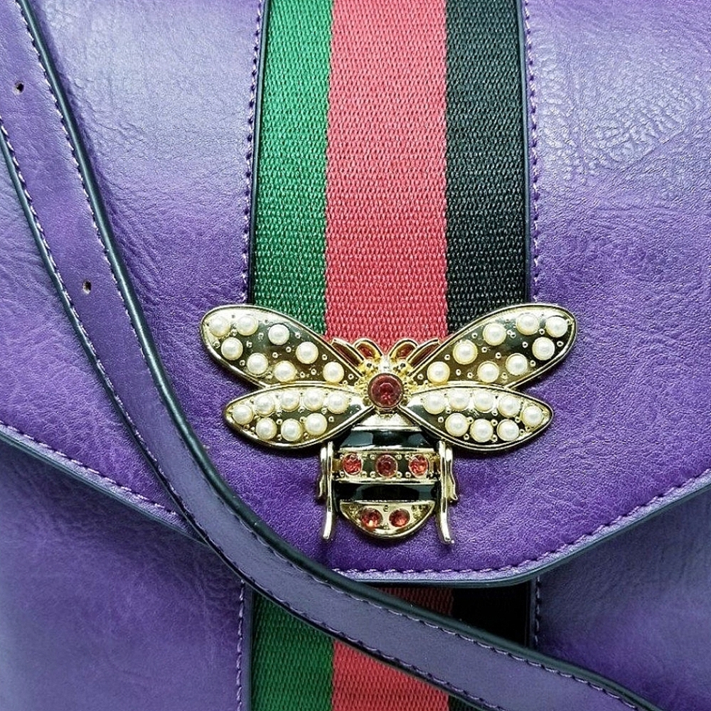 Purple Bee striped Crossbody Purse - Picture 6 of 8